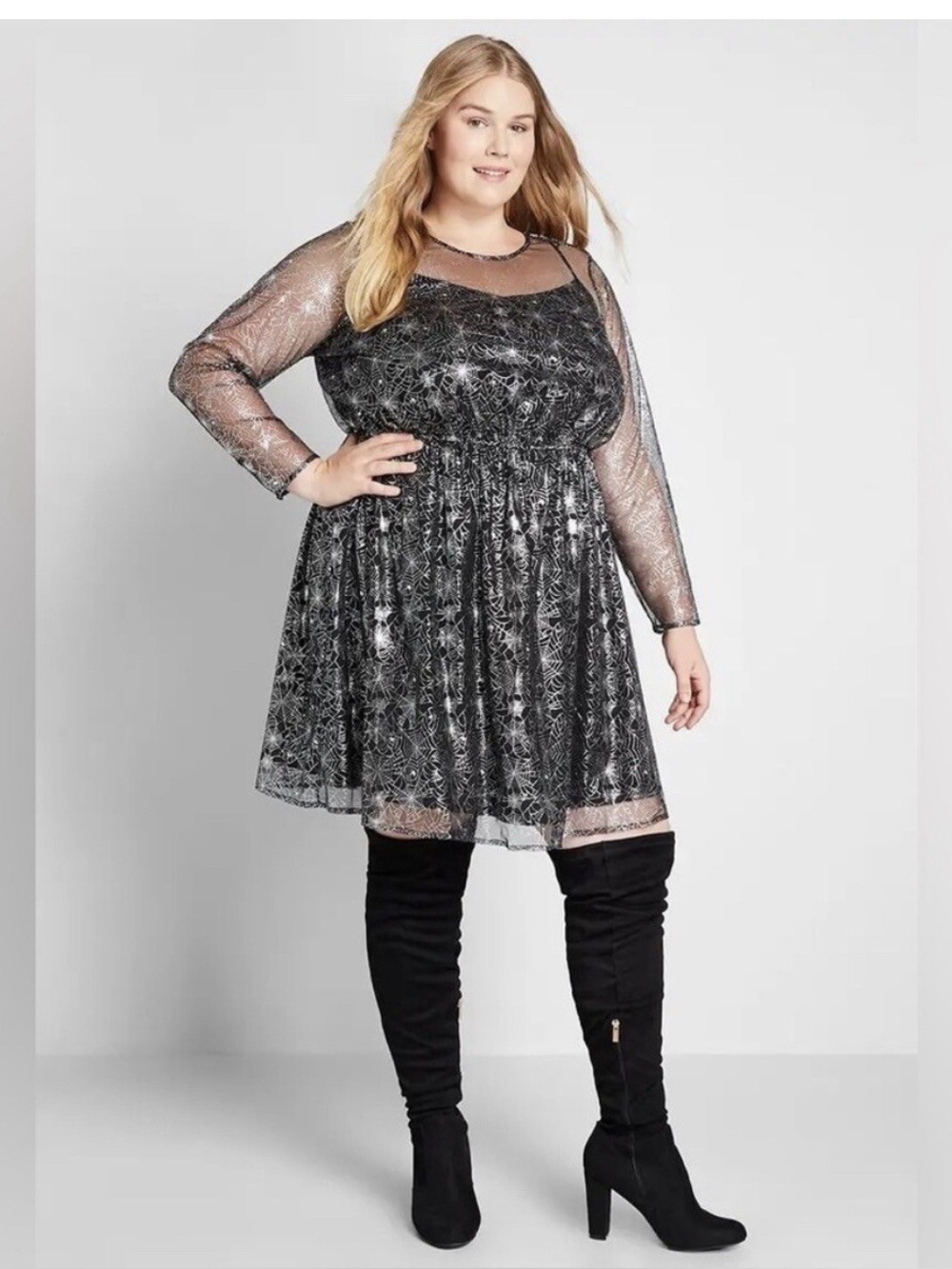 Modcloth a line 2x spider web glitter dress